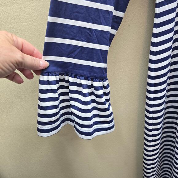 IBKUL SPF Protection Striped 3/4 Sleeve Ruffle Cuff Dress Blue White Size Medium - Picture 3 of 6